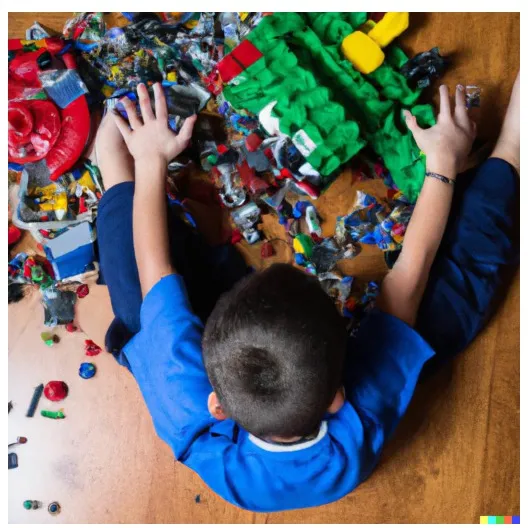 A young boy sitting on the floor building with Lego bricks